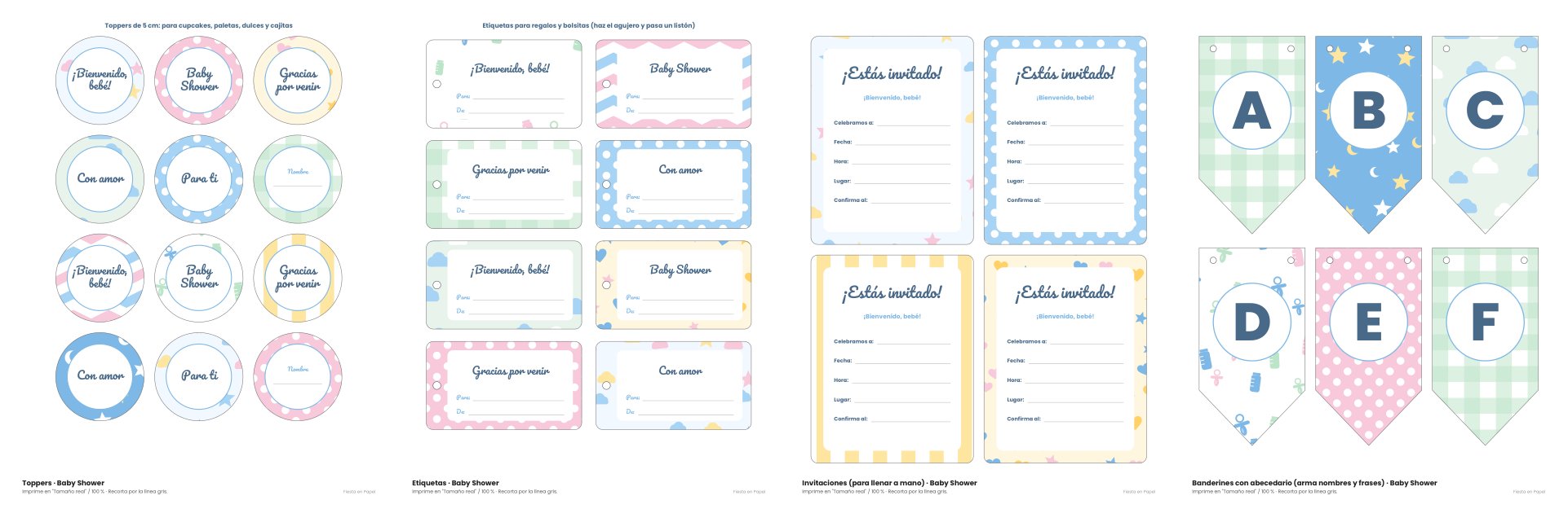 Toppers, etiquetas, invitaciones y banderines